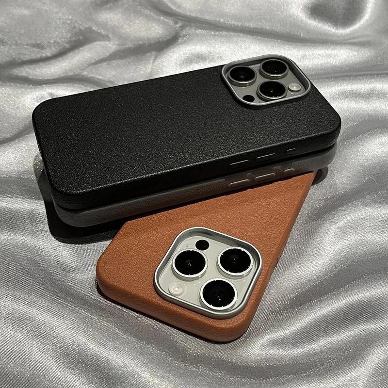 Matte Leather Phone Case For iPhone 16 Pro Max 15 14 Plus 13 12 11 XS Max XR XS X 7 8 SE 16 Shockproof Bumper Cover