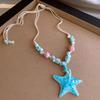 Starfish Beaded Long Chain Necklace Ceramic Women Pendant Rope Necklace  Bohemian Accessories