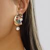 Colorful Enamel Shell Conch Starfish Imitation Pearl Earrings Ocean Style Vacation Accessory Women's Fashion Trend