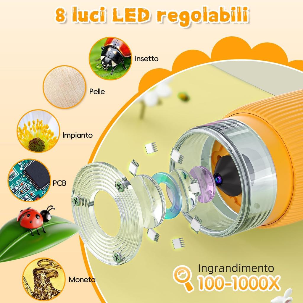 Dětský mikroskop, Ahalfcit digitální mikroskop 1000x zoom mikroskop pro děti, vědecká vzdělávací hračka dárek pro děti ve věku 3-12 let