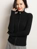 Women's Korean Style Cashmere Stand Collar Zipper Cardigan - Striped Slimming Knitwear for Autumn Winter