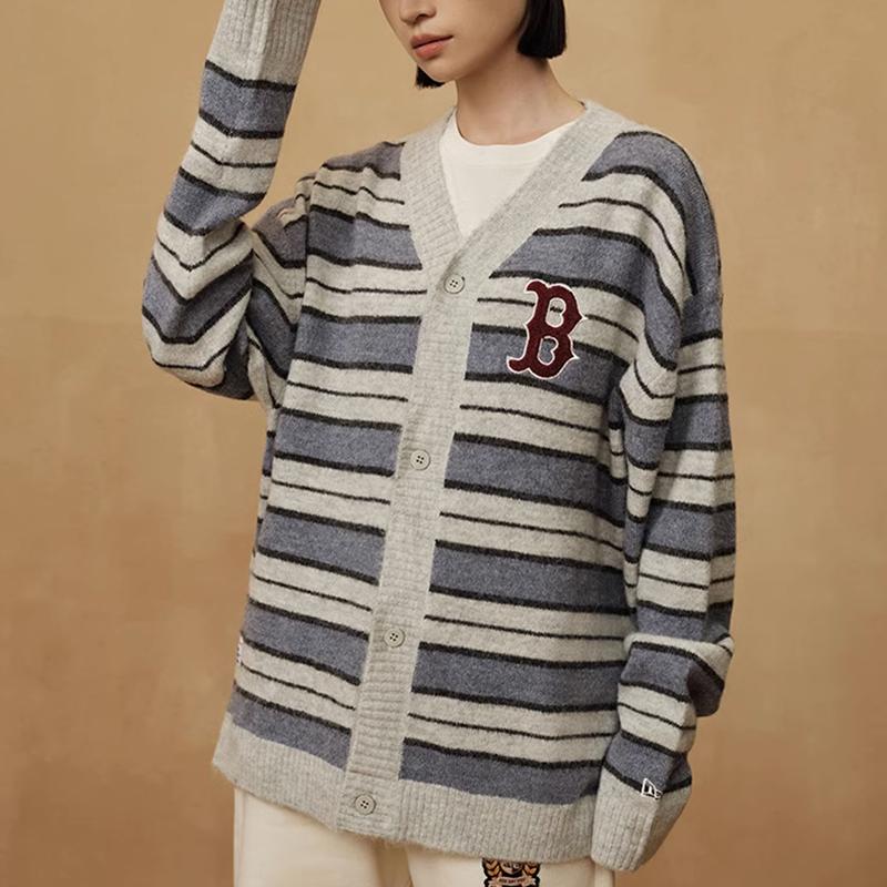 New Era Punk Rock Series Boston Red Sox FW23 Striped Color Block Knit Sweater Unisex sweater blue 13789274