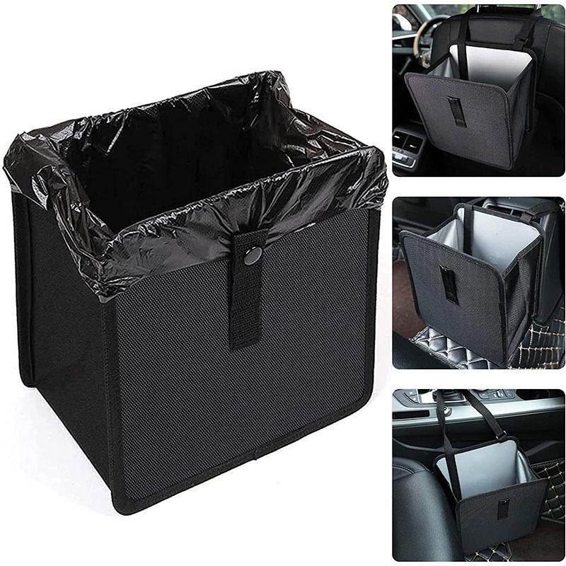 1Pc Durable Oxford Cloth Car Trash Can - Multi-Functional Folding Hanging Storage Bag, Zipper Compartment, Practical Design