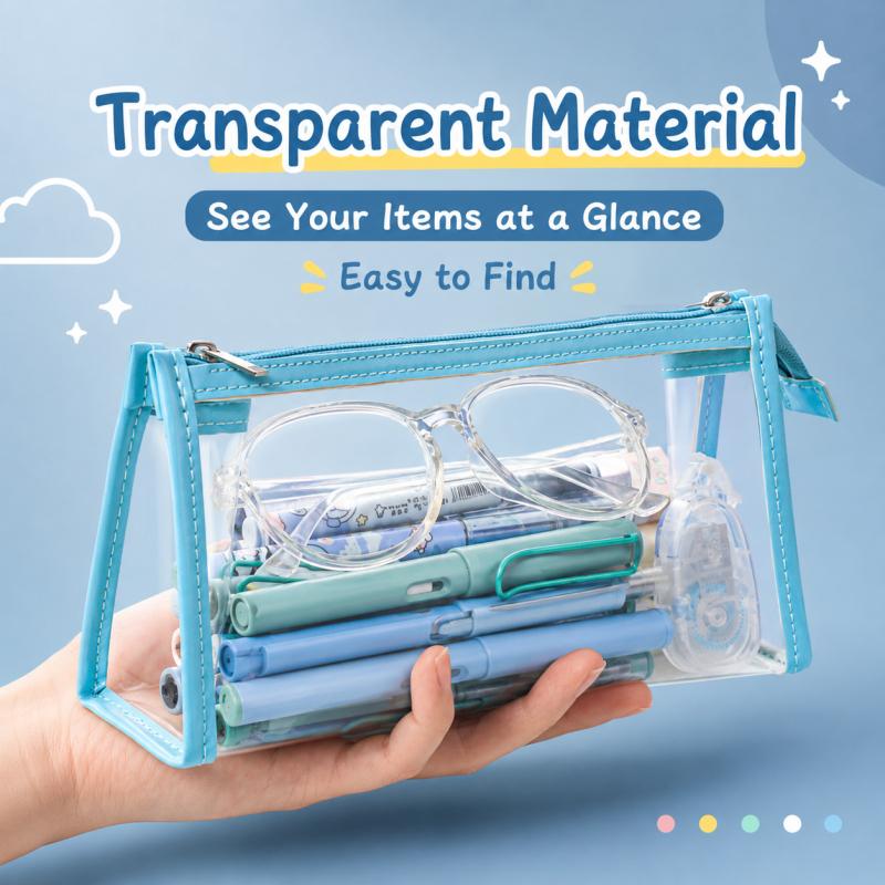 Transparent Pencil Case Large Capacity PU Clear Zipper Pen Bag Multi Layer Storage Organizer For Students Office School Stationery Use