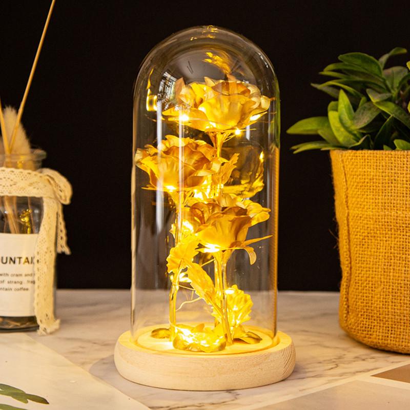 Three glass cover gold foil rose ornament creative lover mother's day gift christmas lights immortal flower