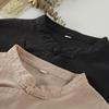 Johnature Women Chinese Style Dress Stand Long Sleeve Spring Solid Color Button A-Line Vintage Dresses