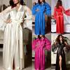 Elegante Camicia da Notte da Donna in Raso di Seta con Pizzo Lingerie Kimono Abbigliamento da Notte Lunga Vestaglia
