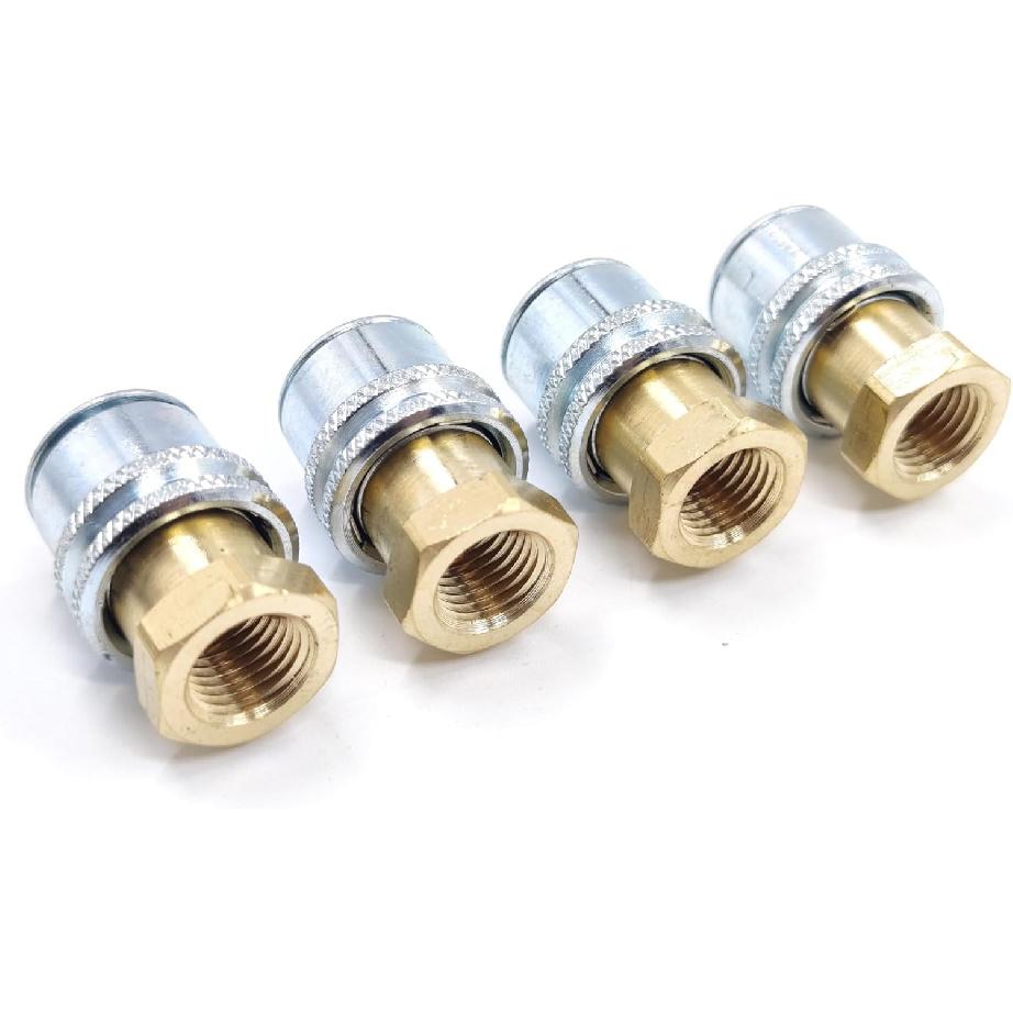 Air Chuck for Tires, 4 Pcs Anti Leakage Lock on 1/4'' FNPT Locking Tire Inflator Chuck Quick Connector Heavy Duty Brass Closed Flow for Air