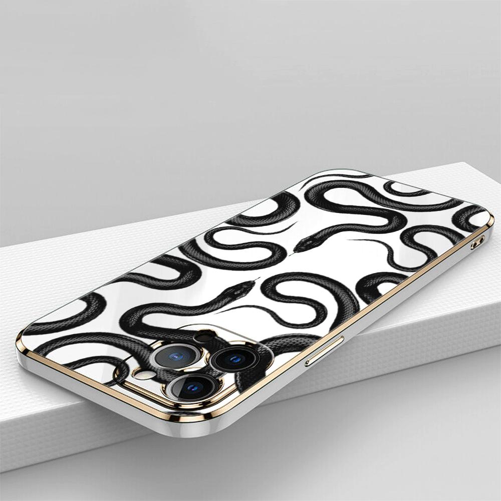 N72 Мягкие чехлы для телефонов из ТПУ с покрытием в виде змеи из черного золота — фото 8