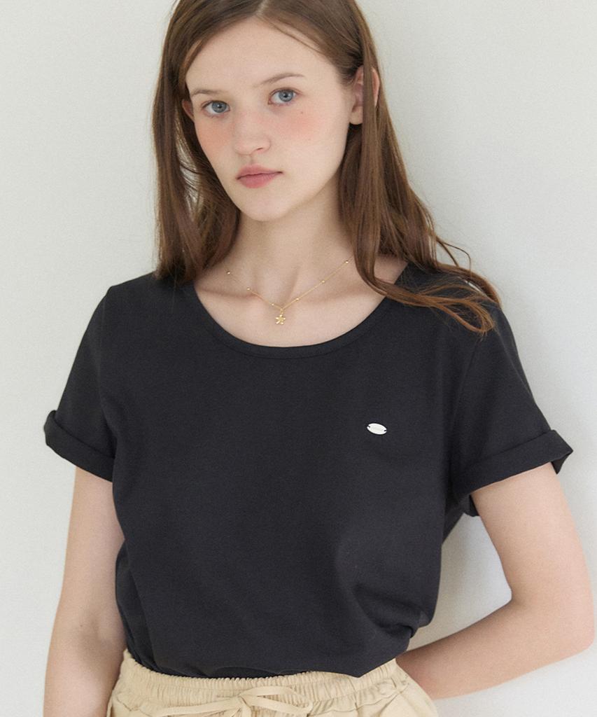 OURHOPE Logo Silky U-Neck T-Shirt - Black