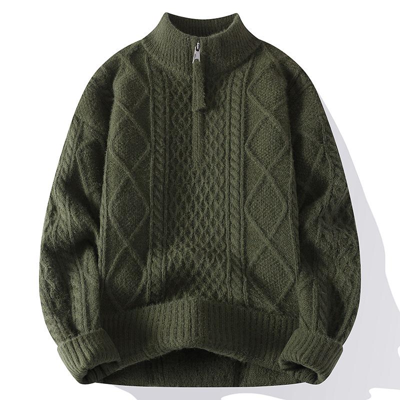 

Men s 2025 Argyle Cable Knit Half-Zip Sweater - Teen Outerwear Pullover 175 (approx. 85-89 kg) зелёный