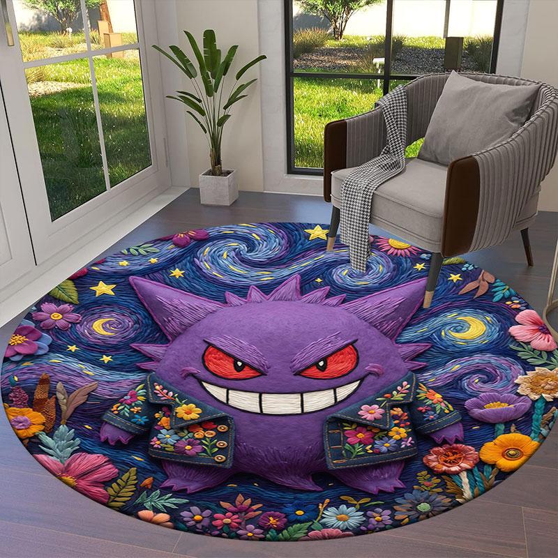 Felt Battle Pokemon Round Area Rug,Carpet Rug for Living Room Bedroom Sofa Playroom Decor,Non slip Floor Mat