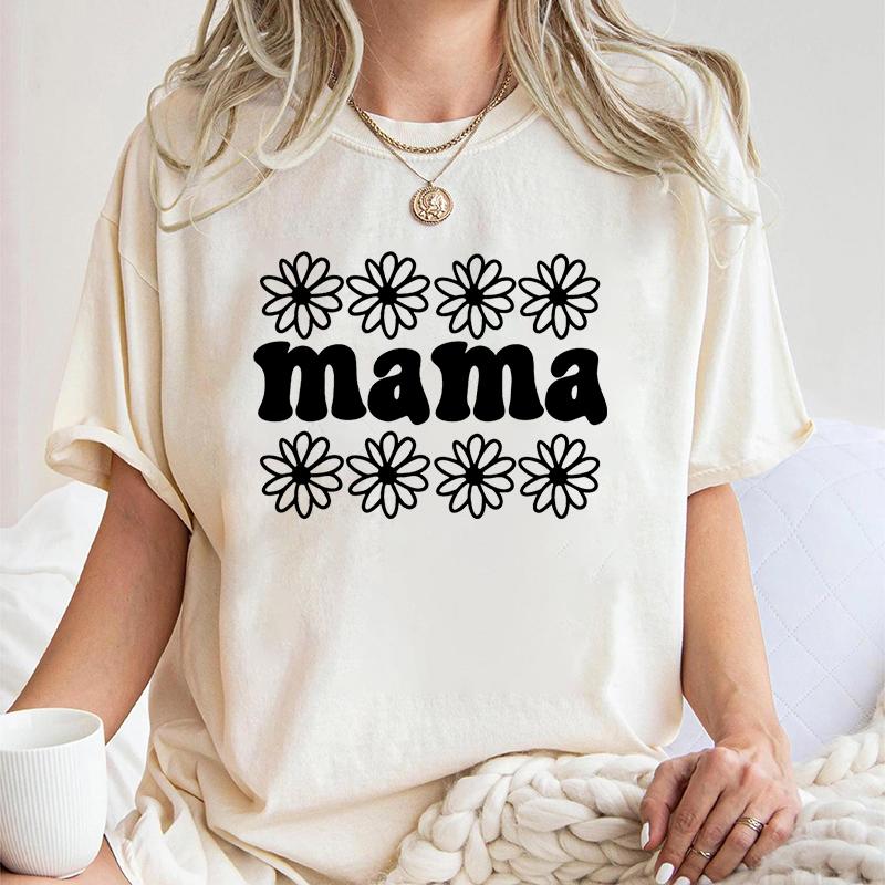 Mama Crewneck Wildflowers Tshirts Pregnancy Gift Leopard Lightning Bow New Mom Classic Tops Mothers Day Gift Vintage T Shirts