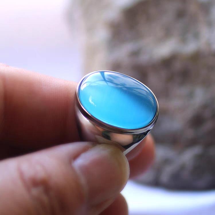 

Срібна каблучка S925, імітація натурального агату, інкрустована кольоровим дорогоцінним камінням, чоловіча каблучка в стилі ретро, ​​владна мода, проста імітація каменю «котяче око» 7 небо синє кольору