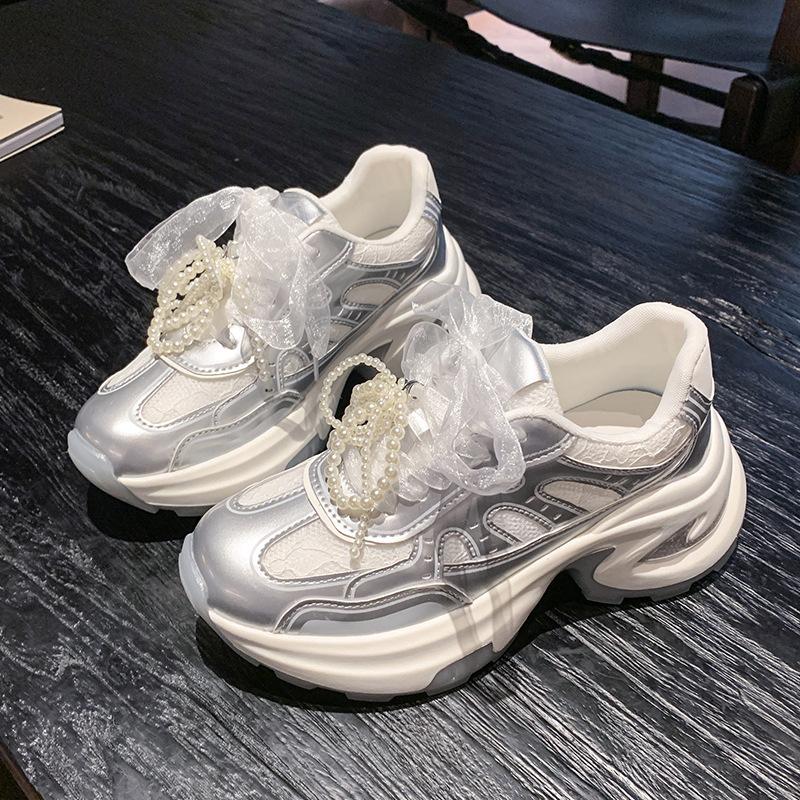 

Platform-soled German training shoes women s spring new sports and leisure shoes mesh breathable retro versatile comfortable Forrest Gump shoes 40 серебряный