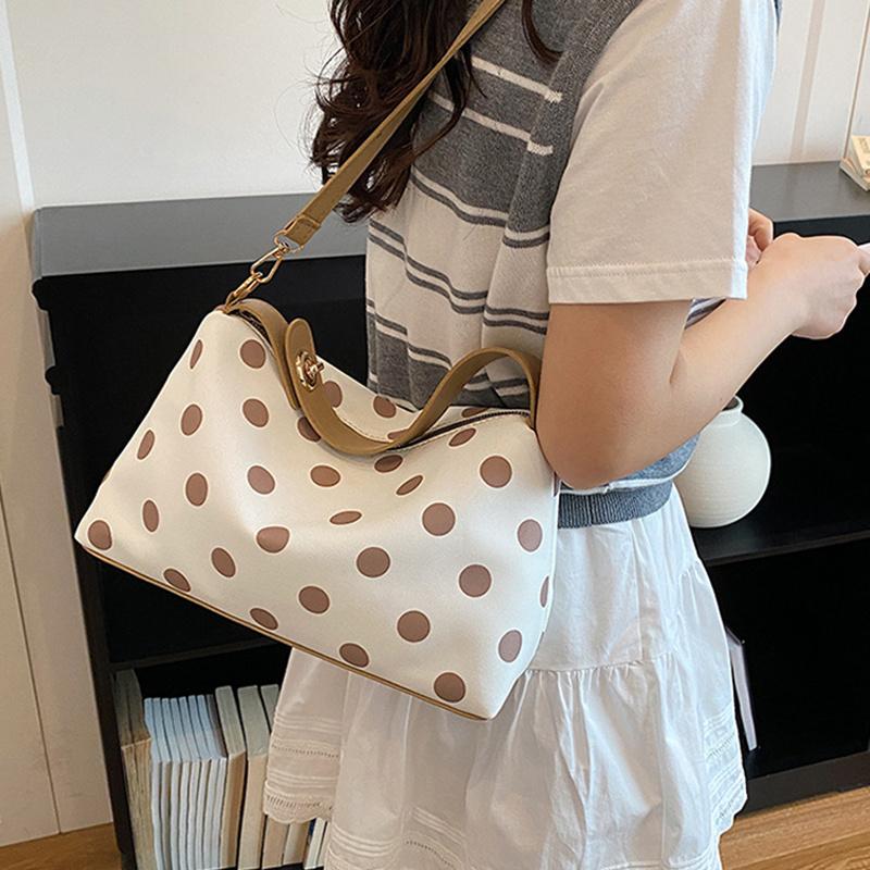 Yogodlns Borsa a tracolla a pois retrò alla moda Borsa a mano in PU di grande capacità Design a blocchi di colore squisito Borsa a spalla in pelle