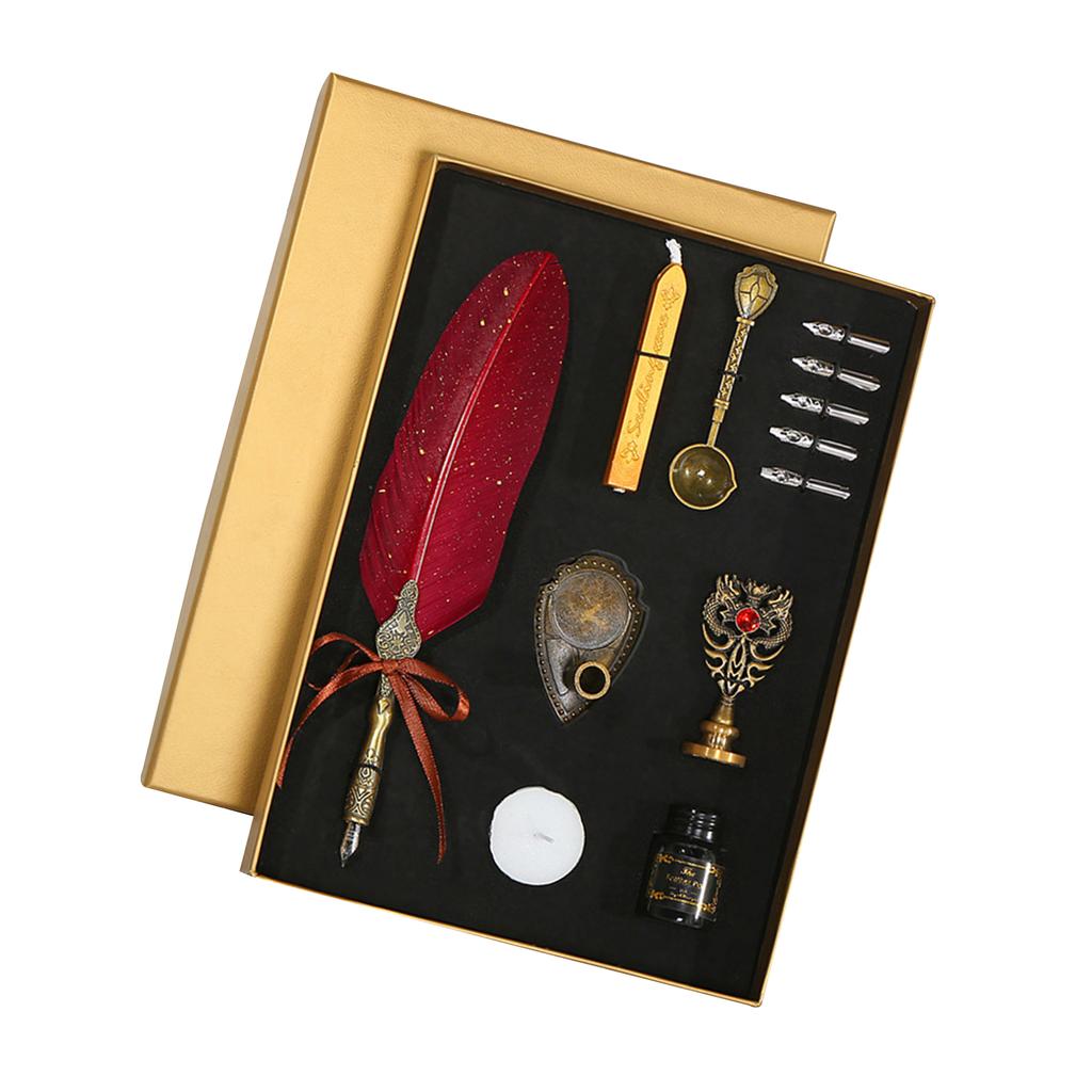 Vintage Pen and Ink Set Glittering Quill Pen Fountain Pen Calligraphy Dip Pen Writing Signature Pen With Replacement