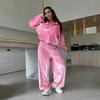 European and American Vintage Velvet Striped Sports Set, Stand-collar Full-zip Cardigan, High-waisted Drawstring Wide-leg Pants