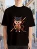 Black T-shirt with Vibrant Nezha Cartoon Print - Breathable & Comfortable Round Neck Short Sleeve Tee