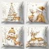 Christmas Decorative Pillows With Deer Snowman Santa Polyester Pillowcase, Sofa Decorative Cushion Cov Headboard Pillow