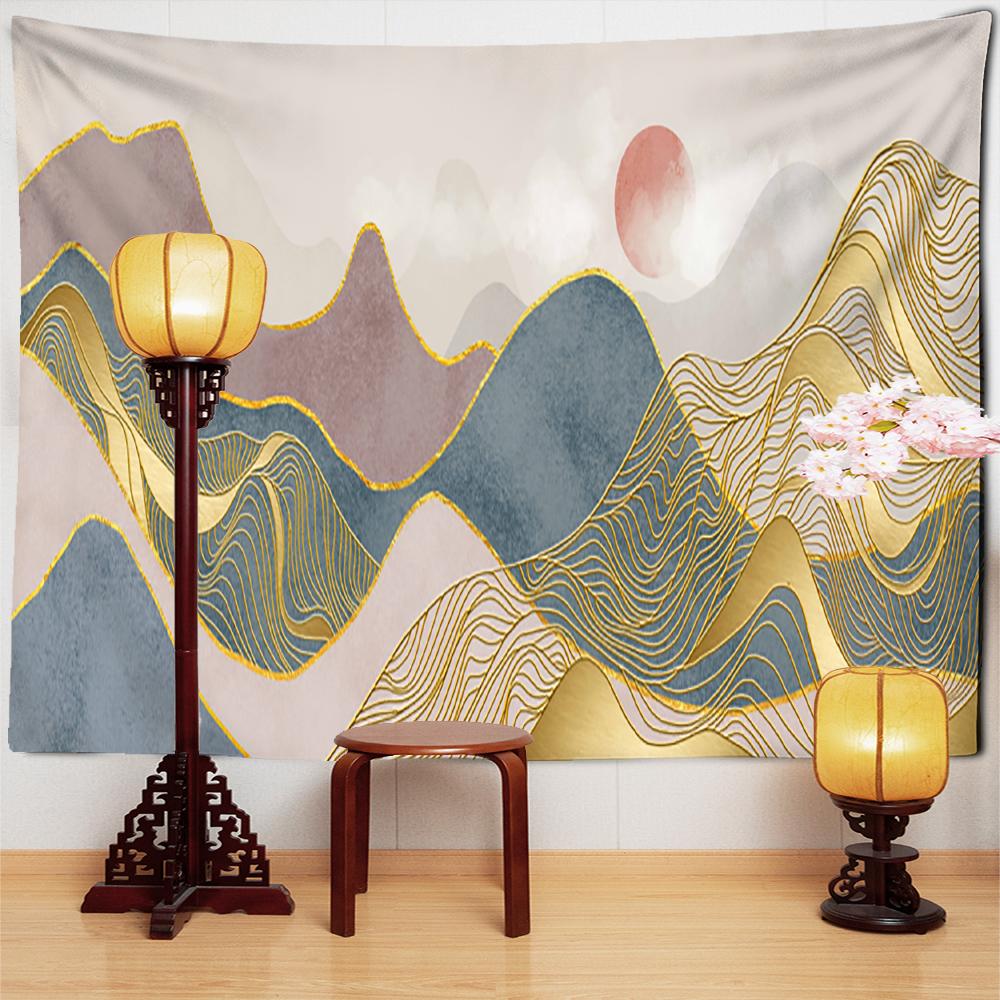 Mountains And Rivers Impression Oil Painting Tapestry Wall Hanging Natural Scenery Bohemian Background Cloth Decor