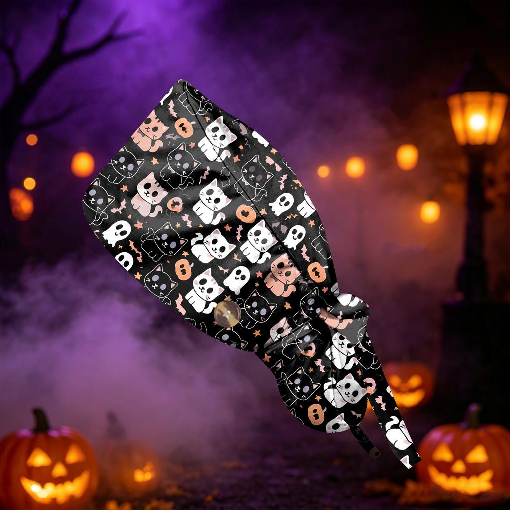 Women's Halloween Print Ponytail - Fashion Work Hat for, Salon and Hair Washing