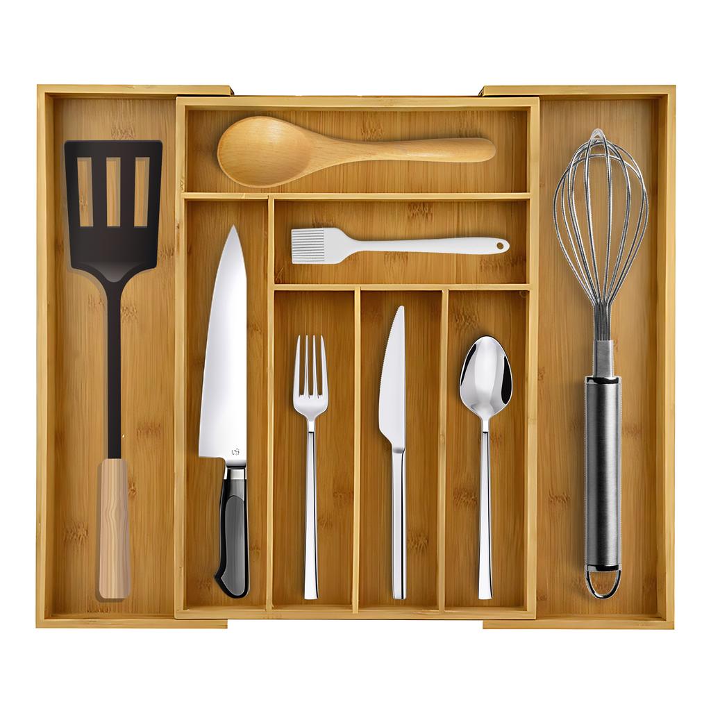 Expandable Kitchen Drawer Organizer for Utensils Cutlery Flatware Bamboo Silverware Drawer