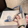 Fashion 2025 New Summer Pearl Sandals Round Head Open Toe Fashion All-in-one Korean One-line Belt Denim High Heels