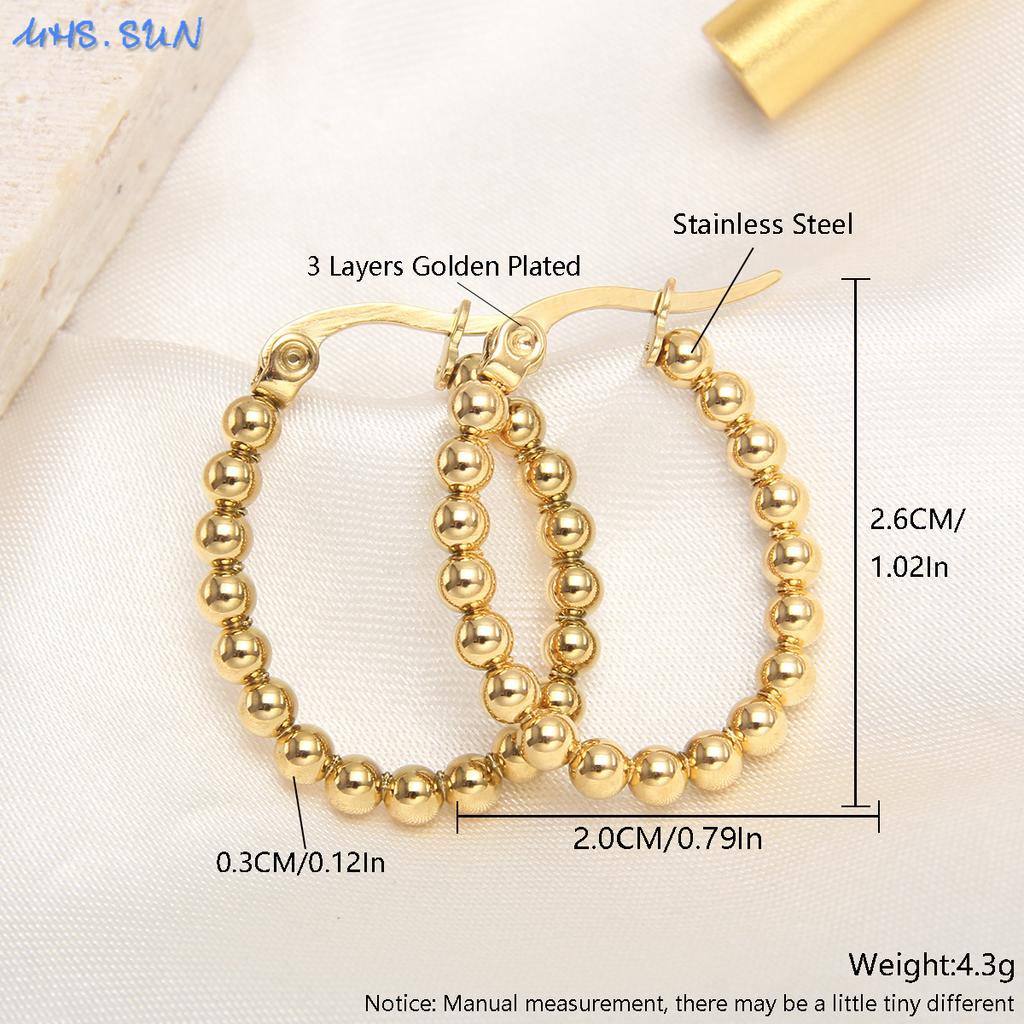 MHS.SUN Luxury Gold Plated Square Round Stainless Steel Hoop Earrings Cross Ball Beads Earring for Women Girls Wedding Jewelry