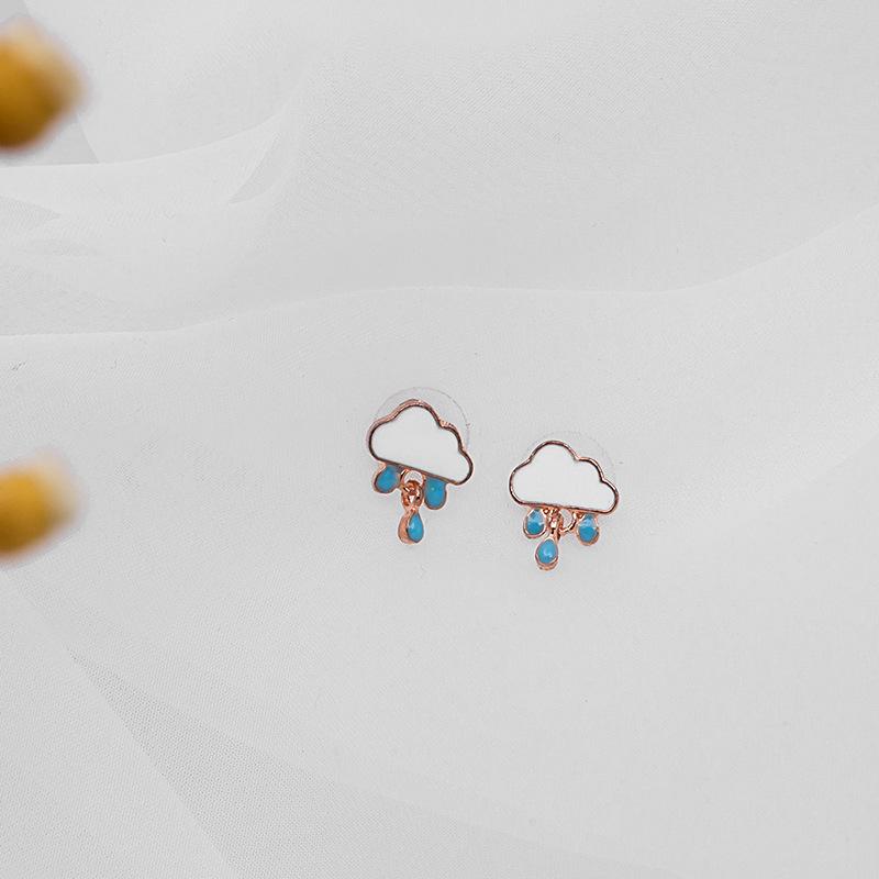 Small Fresh Cloud Raindrop Stud Earrings Fun Girl Small Creative Cute Funny Earrings Earrings