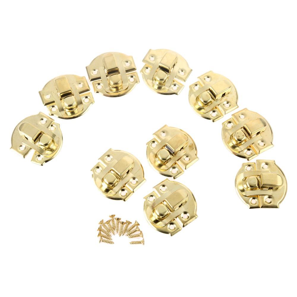 10 Pièces Fermoirs Boîte Or Antique Loquets Verrou Ferrures Vintage pour Boîte à Bijoux Boîte à Bagages Clip Boucle Fermoir 27*29mm