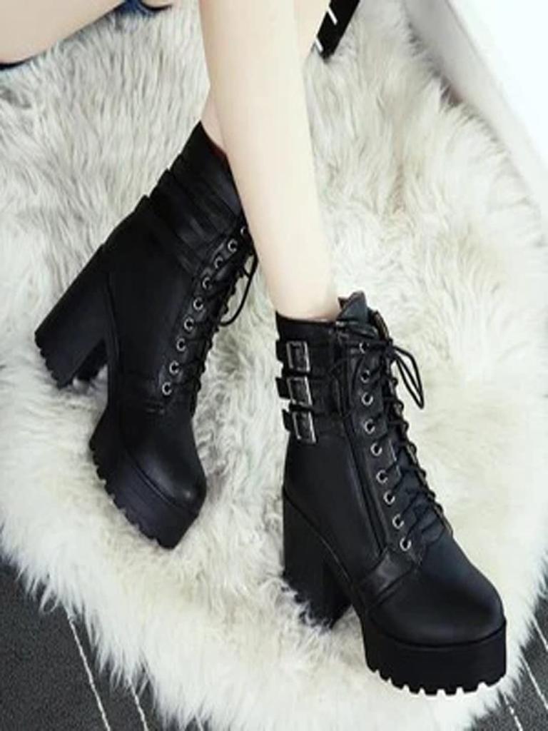 Shoetopia Womens Chunky Heel Short Booties with Non-Slip Sole, Comfortable Trendy Ankle Boots | Soft Cushioned Sole | Casual, Party & Winter Wear