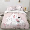 Cute Cartoon Animals Pink Toddler Funny Cat Comfortable Duvet Quilt Cover Pillowcase Bedding Set Bedroom Decoration Home Textile