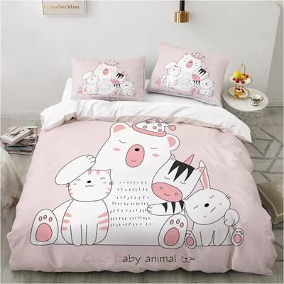 Animais de Desenho Animado Fofos Rosa Criança Gato Engraçado Edredom Confortável Capa de Edredom Fronha Conjunto de Cama Decoração de Quarto Têxtil para Casa