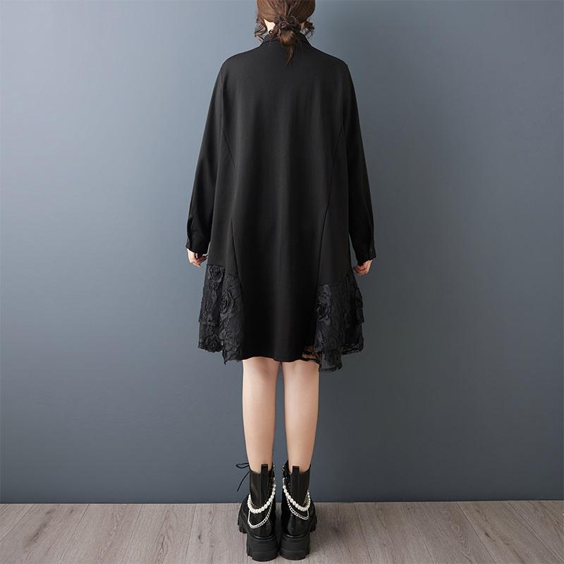 Long Sleeve Plus Size Black Vintage Floral New In Dresses for Women Casual Loose Midi Spring Autumn Shirt Dress