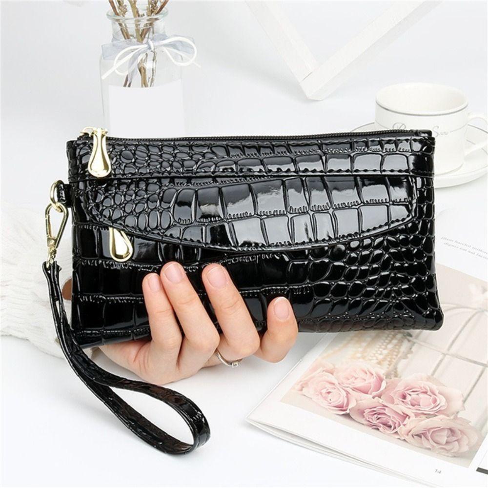 New Leather Women Long Wallets Double Zipper Design Red Purse Bag Ladies Wallet Crocodile Purses Fashion Clutch Bag