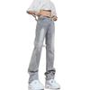 Cement smoke gray jeans men's spring and summer tide brand American retro high street vibe straight micro-pull versatile pants