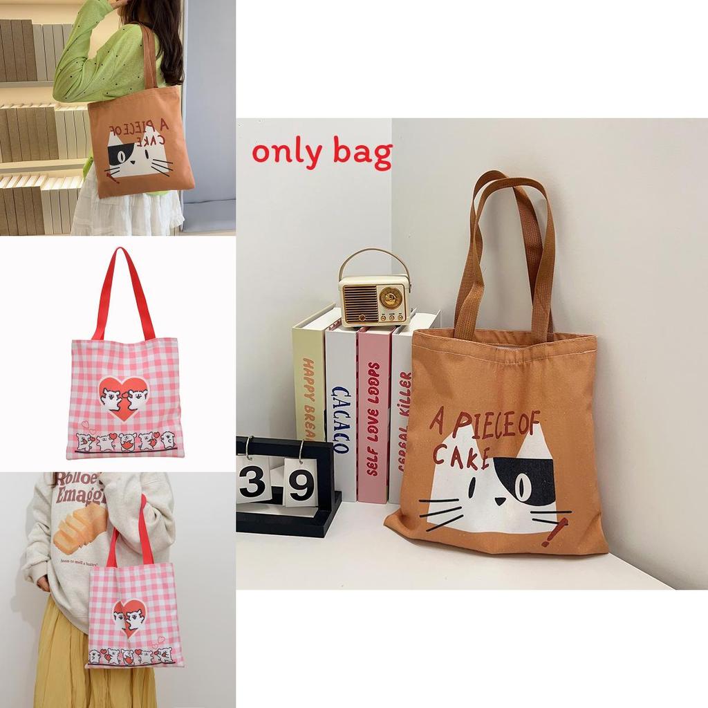 Cute Cat And Maltese Checkered Pattern Student Casual Canvas Bag For Outings And School