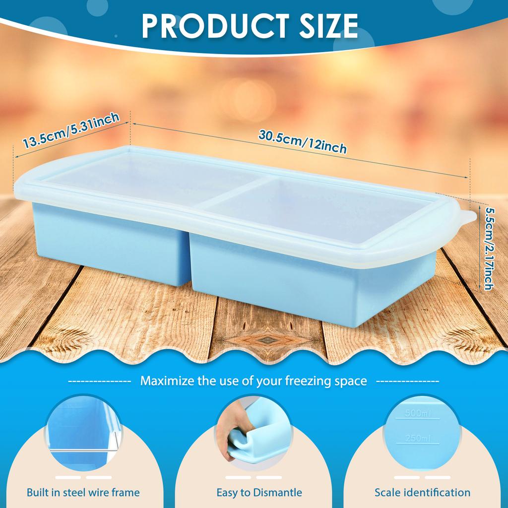 2/4/6 Grid Big Ice Tray Mold Silicone Freezer Tray with Lid Fridge Food Soup Storage Box Ice Tray Mold Ice Blocks Maker Model