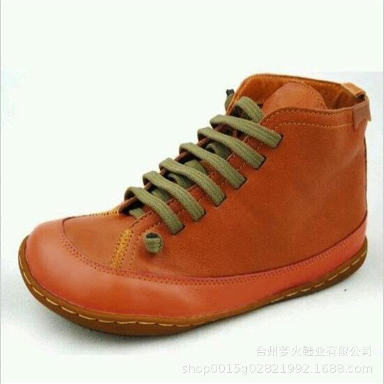 Herbst und Winter neue runde Damen-Lederstiefel mit Schnürung vorne, rutschfeste flache Freizeitschuhe für Herren