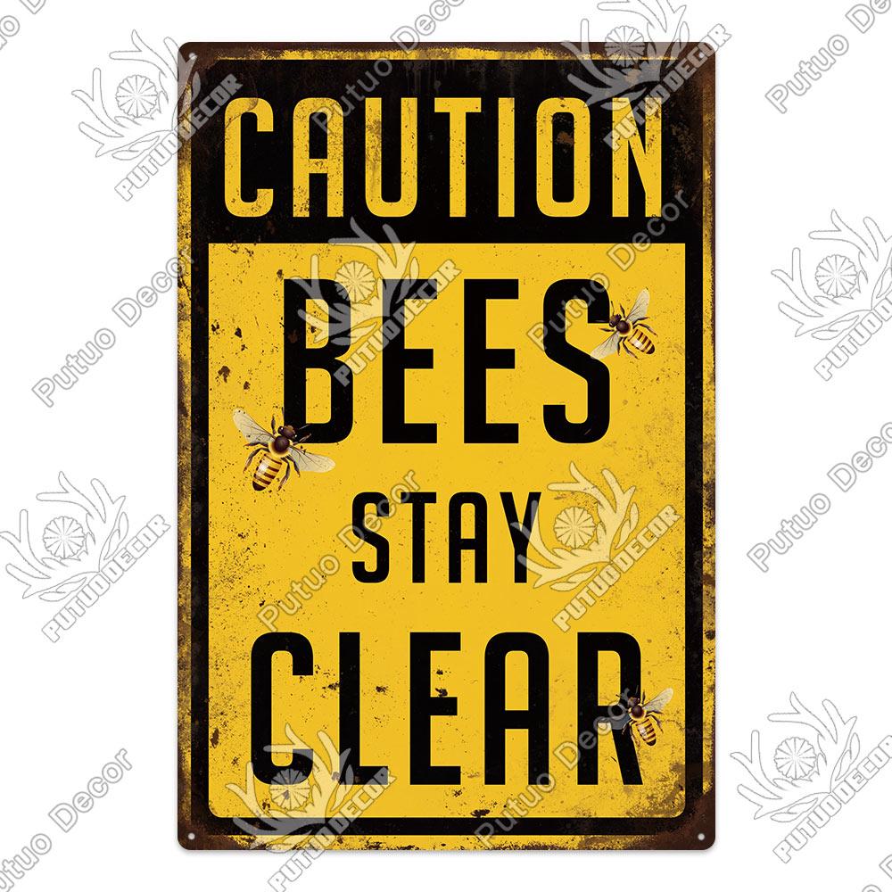 Putuo Decor Bee Vintage Metal Plaque Tin Sign Sweet Poster Wall Decoration For Garden Farm Decorative Living Room Home Decor