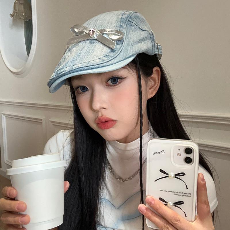 And Trendy Comfortable Denim Beret Hat For All Genders With Beautiful Butterfly Knot For Style Seasonal