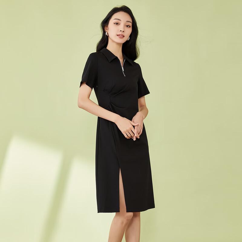 Women's Short Sleeve Slit Midi A-Line Polo Dress