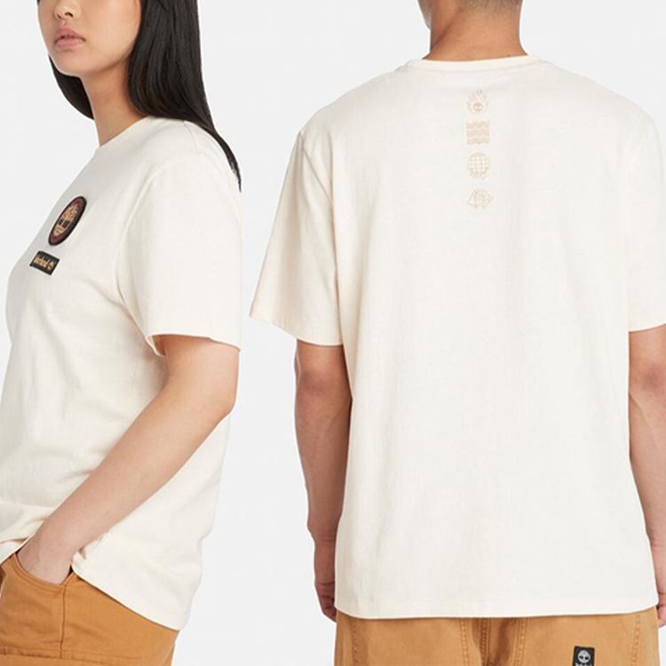 Timberland Solid Color Badge Crew Neck Comfortable Breathable Short Sleeve T-Shirt Unisex Tops Smoke-White A5TDB-V04