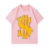 Men's 100% Cotton Crew Neck Short Sleeve T-Shirt, Cool Graffiti Style 3D Dollar Sign Print Casual Loose Fit Tee, Comfortable Streetwear Daily Wear Top