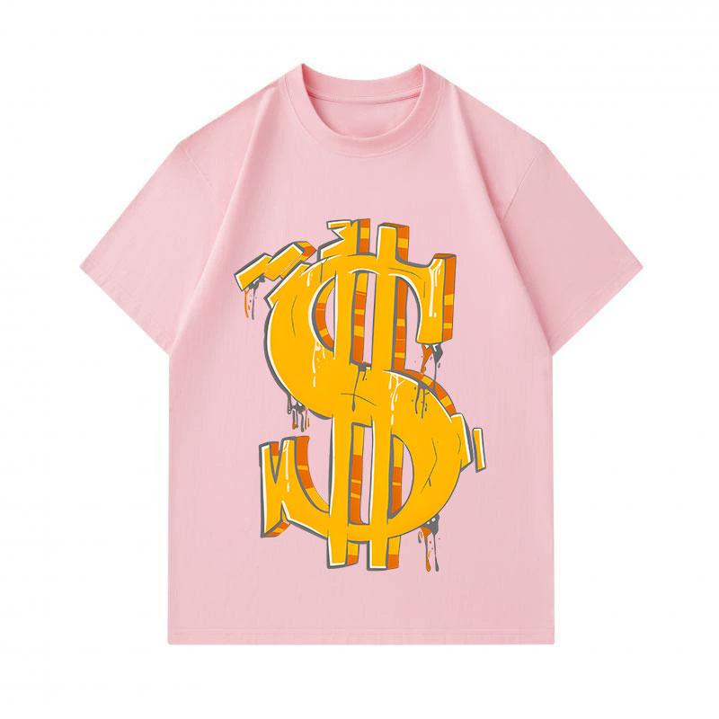 Men's 100% Cotton Crew Neck Short Sleeve T-Shirt, Cool Graffiti Style 3D Dollar Sign Print Casual Loose Fit Tee, Comfortable Streetwear Daily Wear Top