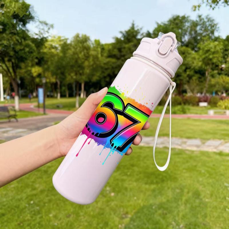 3D Printed Number 67 Pattern Lightweight Leak Proof Travel Drink Bottle,Reusable. Suitable for Office,Gym,Outdoor Sports, Yoga,