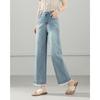 TERRE BLEUE Women's Summer High-Waist Wide-Leg Cropped Jeans