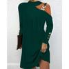 Wish autumn simple metal buckle neck button dress women's clothing