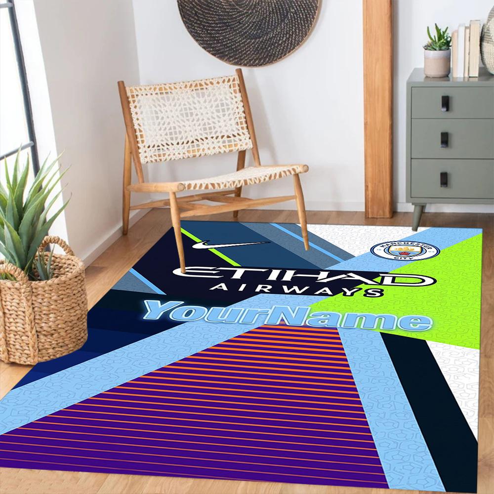 Manchester City Personalized Name Carpet Suitable for Bedrooms Balcony Playrooms Game Room Antislip Carpet Decorate Offices Wedding Party Gift